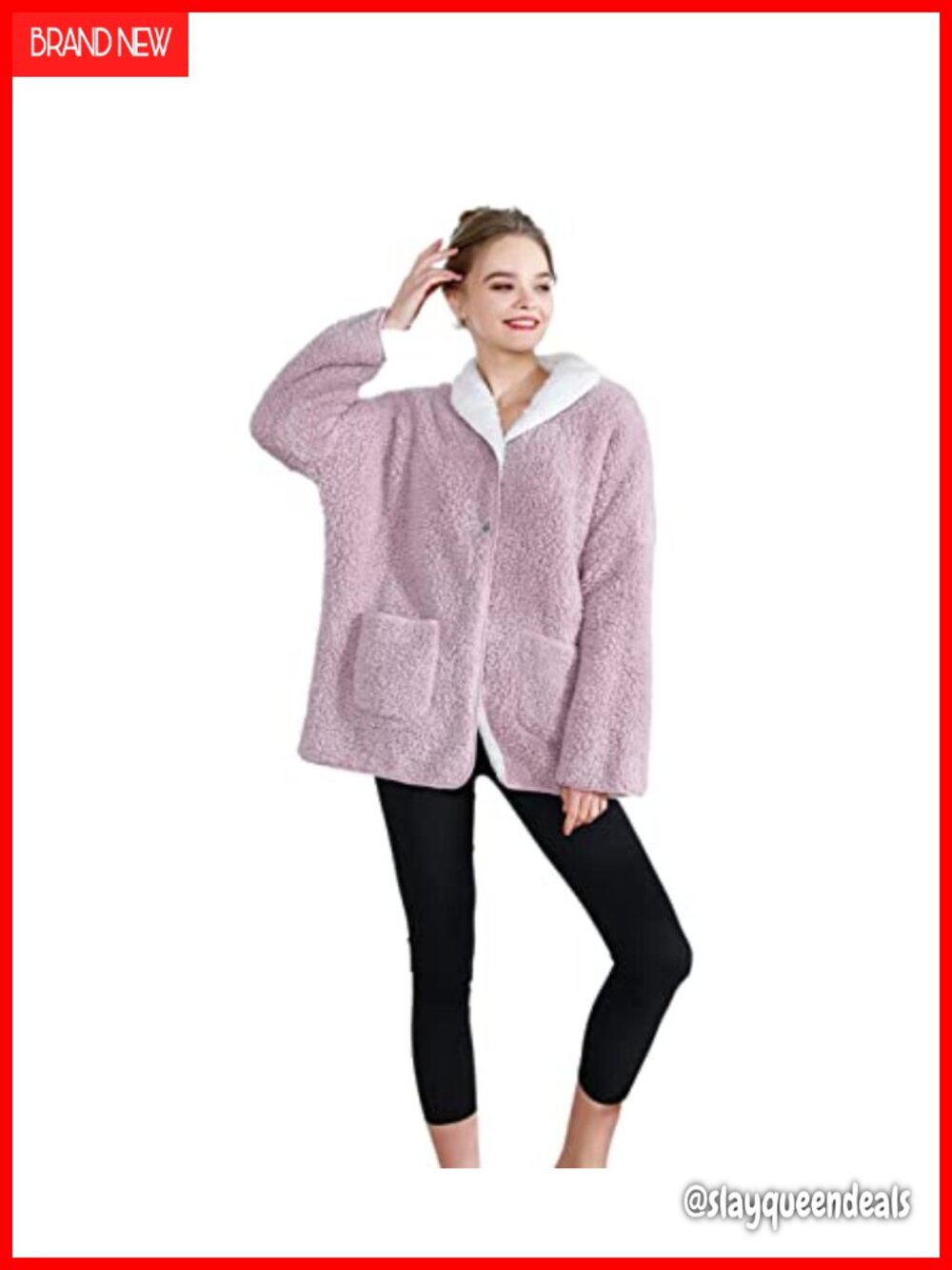 Women's Plush Cozy Sherpa Reversible Button Front Bed Jacket Cardigan